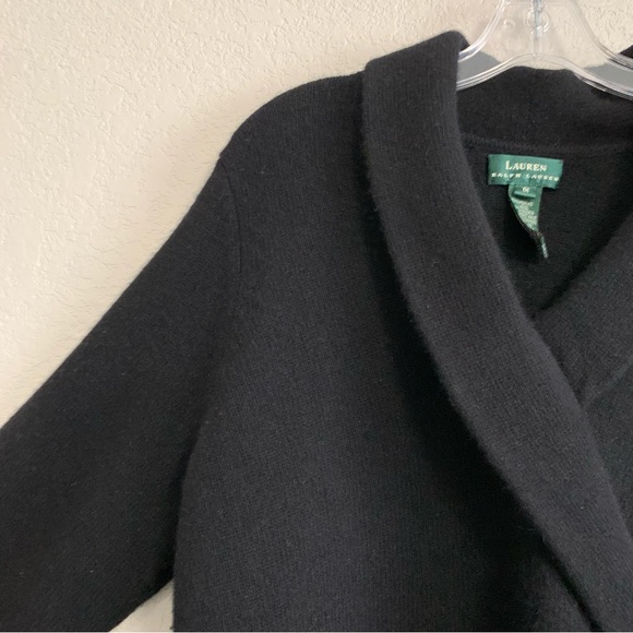 Vtg LRL Ralph Lauren Sweater Women 1X Wool Cashmere Shawl Collar Faux Wrap Black - Picture 4 of 15